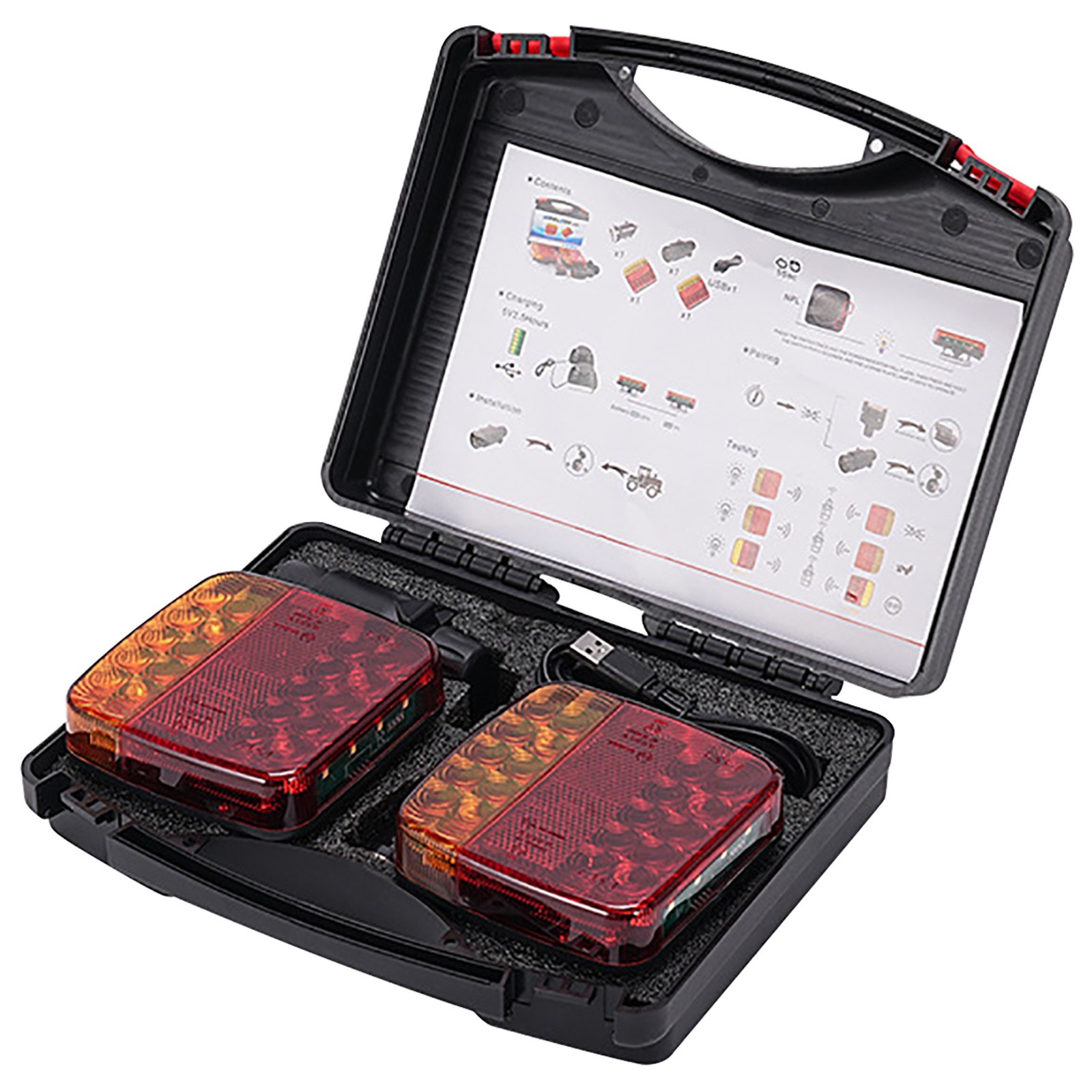 Darzheoy Wireless Trailer Lights Magnetic Towing, Rechargeable LED Tail Light Kit for Tow Truck, LED Square Burger Light Magnetic Fixed Non-lost Wires Rope, Waterproof